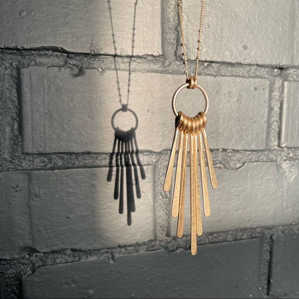 Unique Gold Necklace Sunburst Style Art Deco Hippie Bohemian Long O Ring